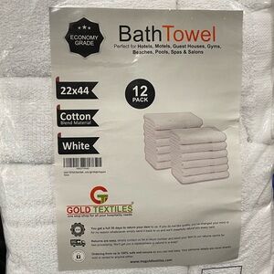12 Gold Textiles Cotton White Bath Towels